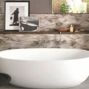 Corian bathroom wood clad spa natural interior design inspiration